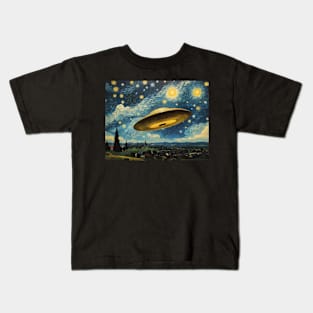 Vincent Van Gogh UFO Alien Starry Night Kids T-Shirt